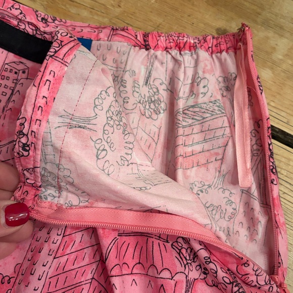 Karen Scott Preppy Barbie Pink Cityscape A-Line Skirt size 10 - Picture 5 of 8